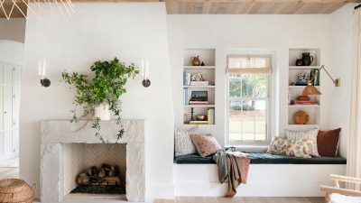 fireplace with reading nook