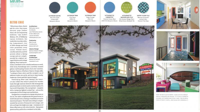 Midwest home magazine article spread with photos of colorful home